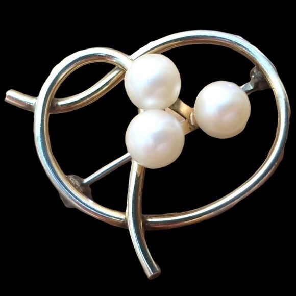 Vintage 1950s 12k GF Abstract Brooch with 3 Pearls - Picture 1 of 5